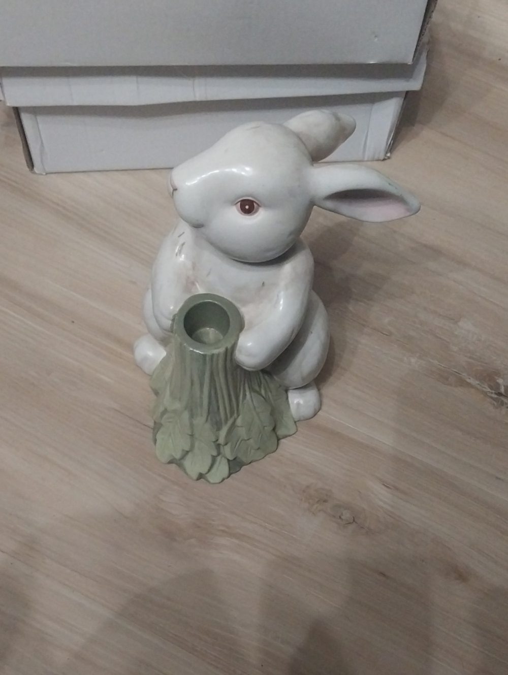 Ceramic White Bunny Figurine Candle Holder - Home Art
